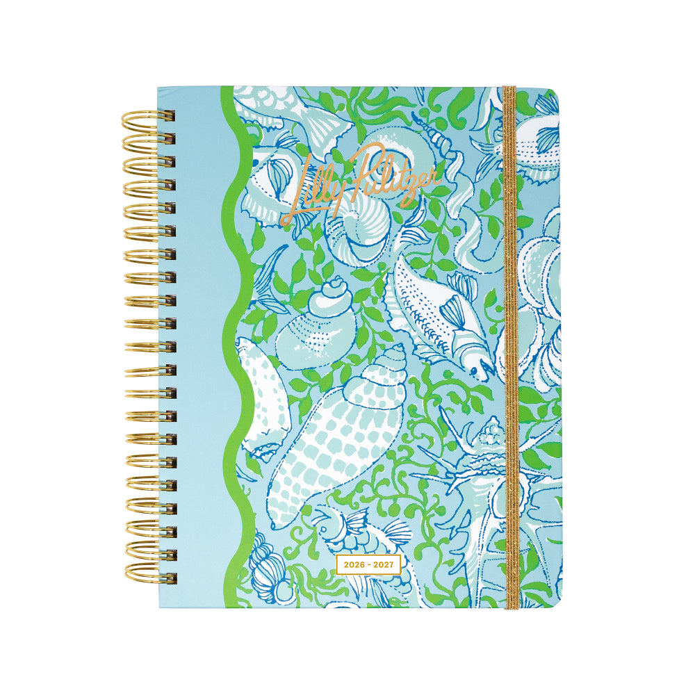 Notebook with a colorful shell pattern on a white background