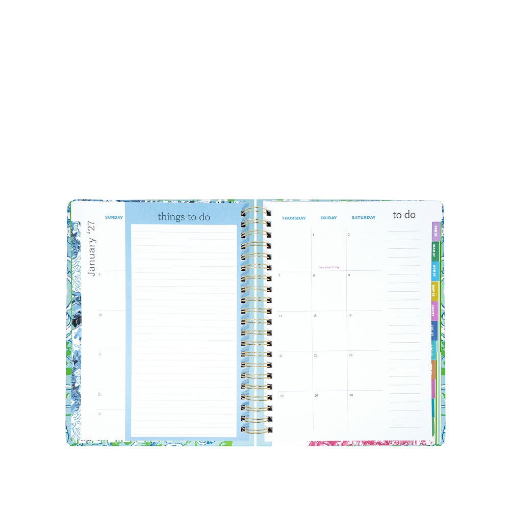 Planner with colorful design on a white background