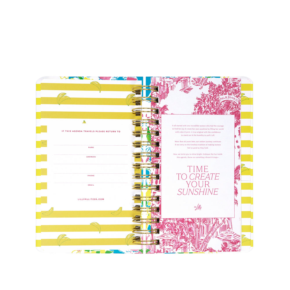 Colorful planner with a decorative cover and text on a white background