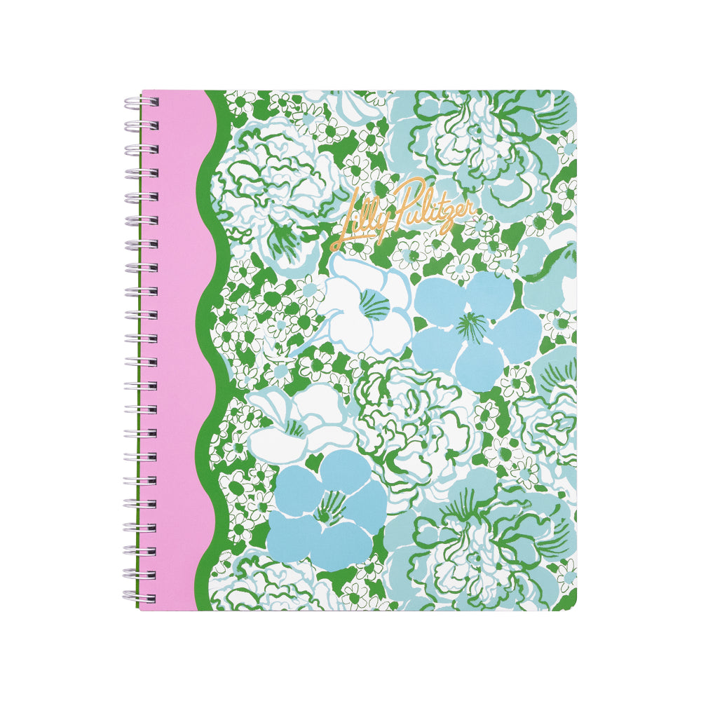 Floral notebook with pink spine and Lilly Pulitzer logo on a white background
