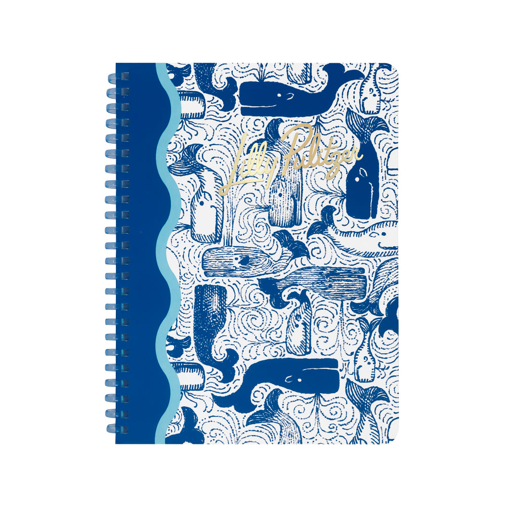 Notebook with whale pattern on a white background