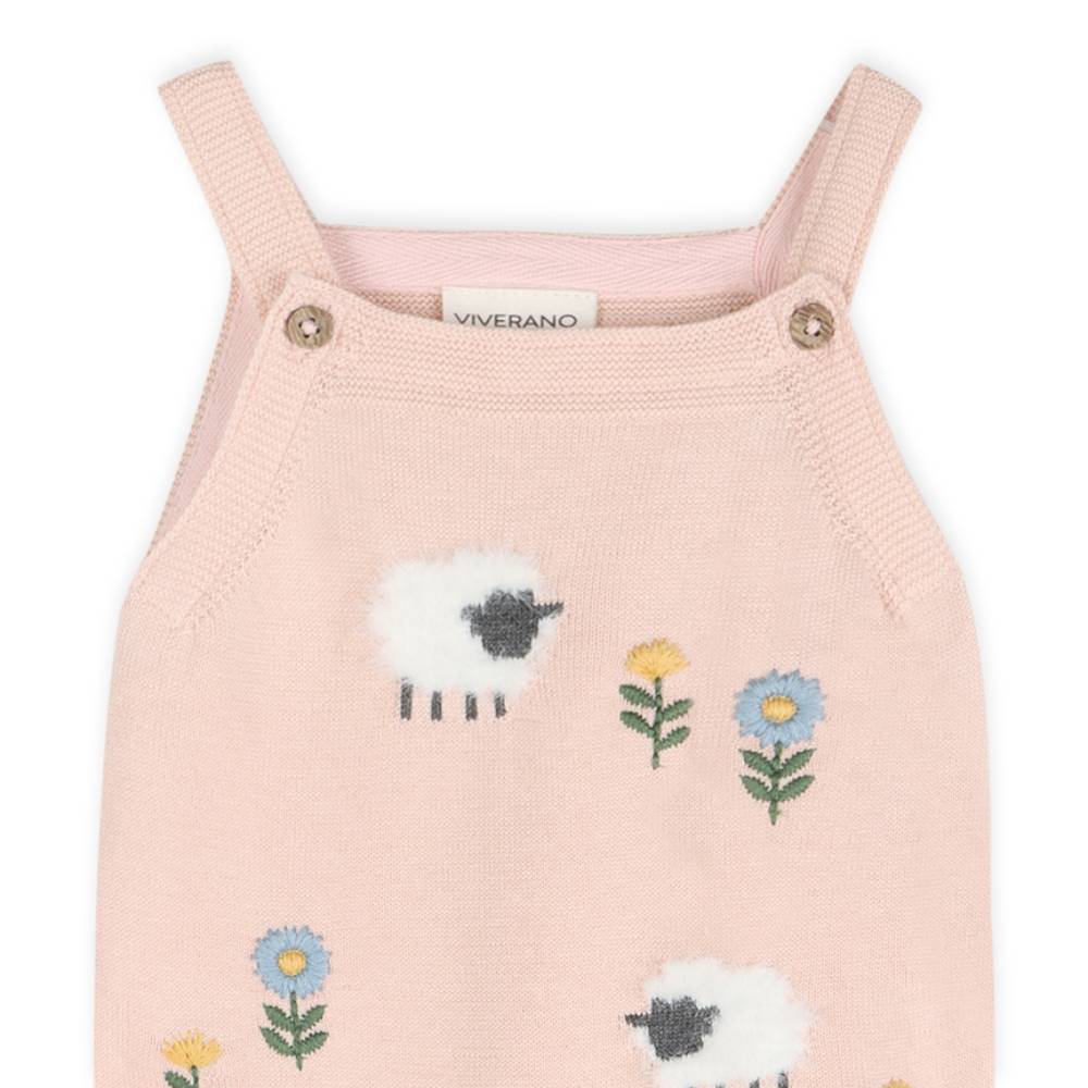 Viverano Organics Lamb Cozy Knit Baby Overall Set - Sweet Pink (Organic Cotton)