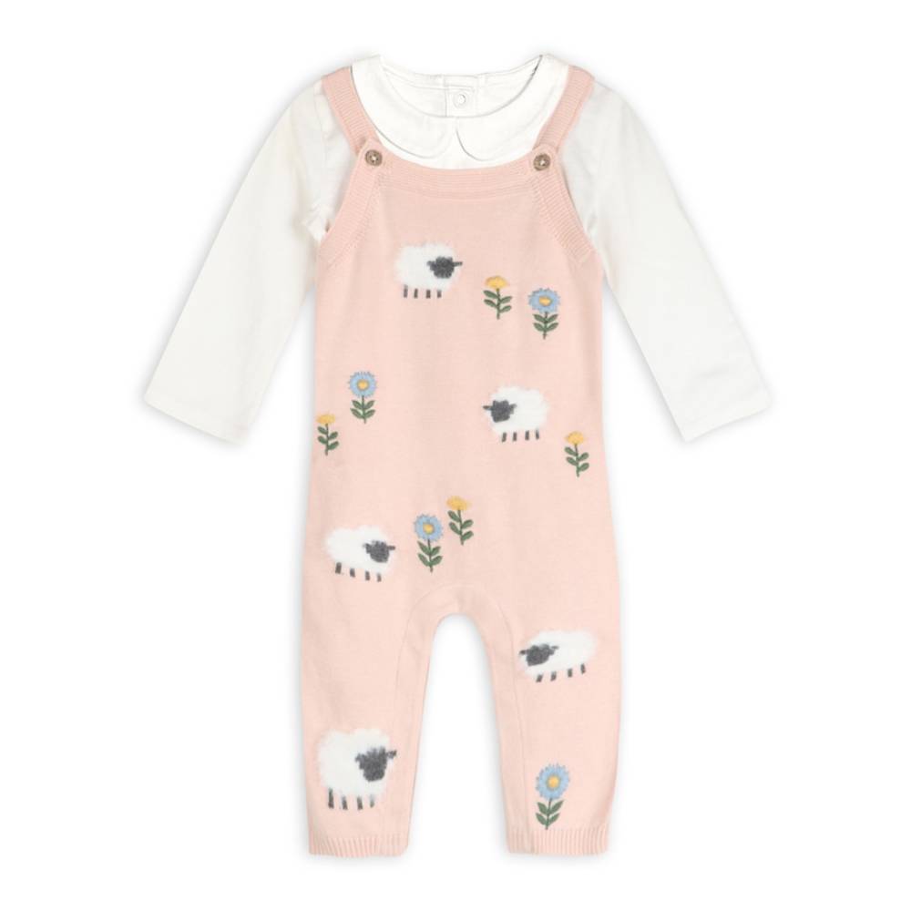 Viverano Organics Lamb Cozy Knit Baby Overall Set - Sweet Pink (Organic Cotton)