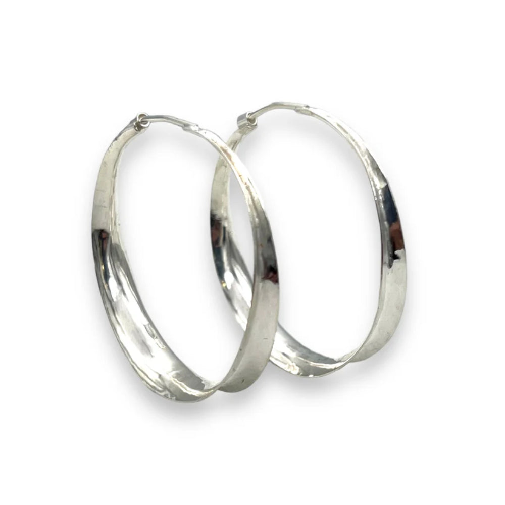 Sterling Silver Hammered Concave Hoop Earrings