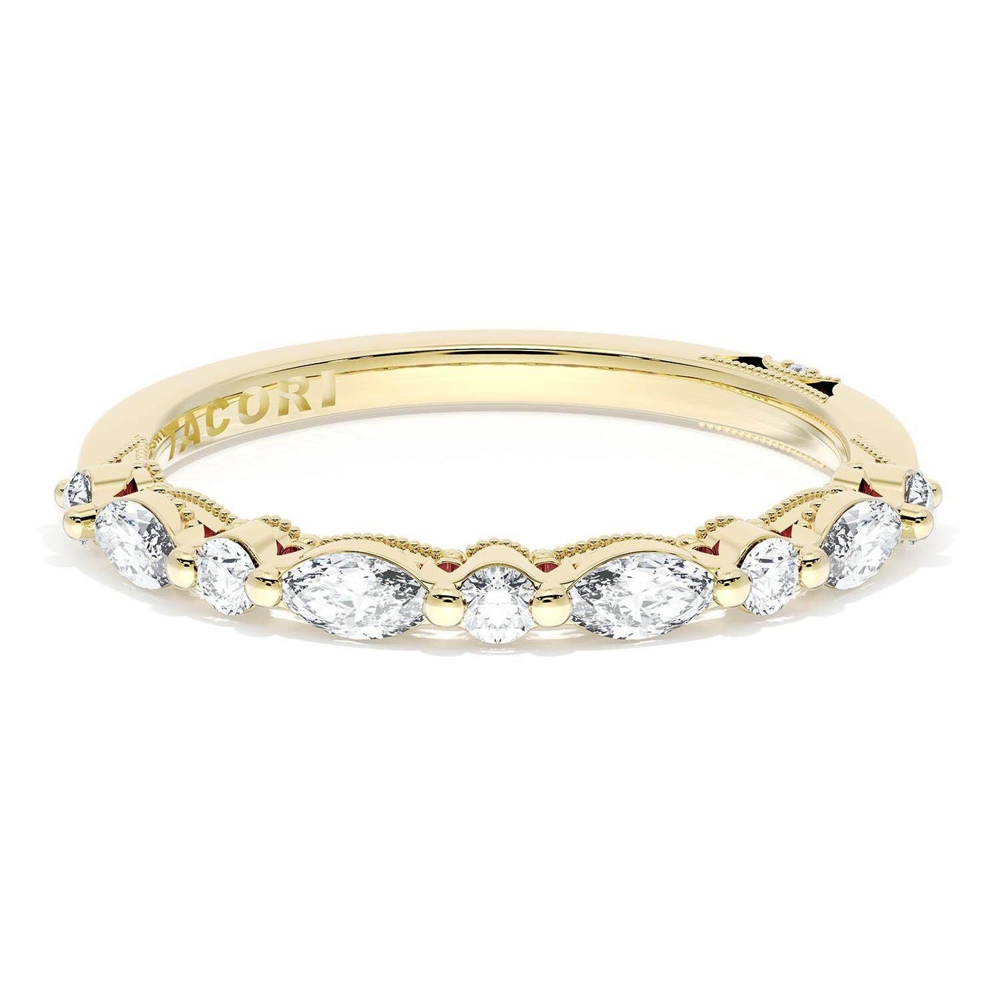 Gold ring with diamonds on a white background