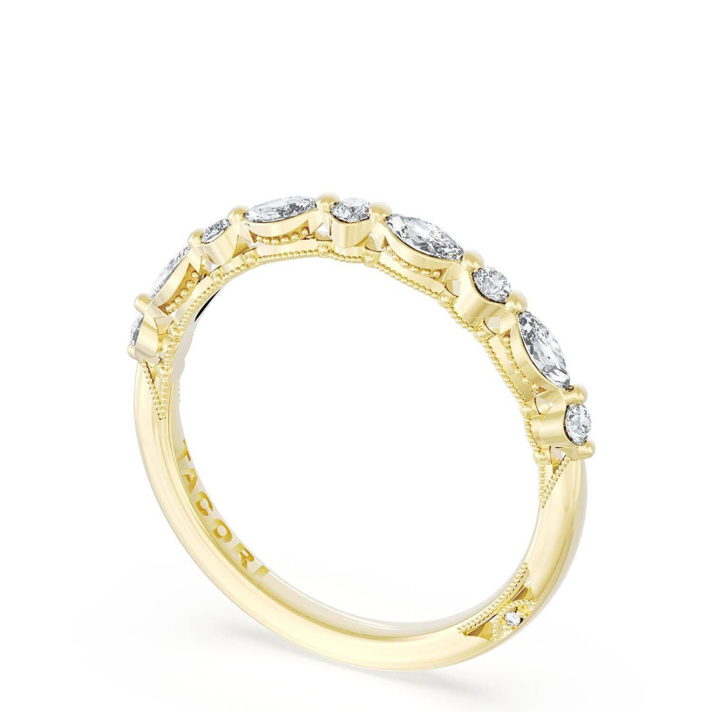 Rose gold ring with diamonds on a white background