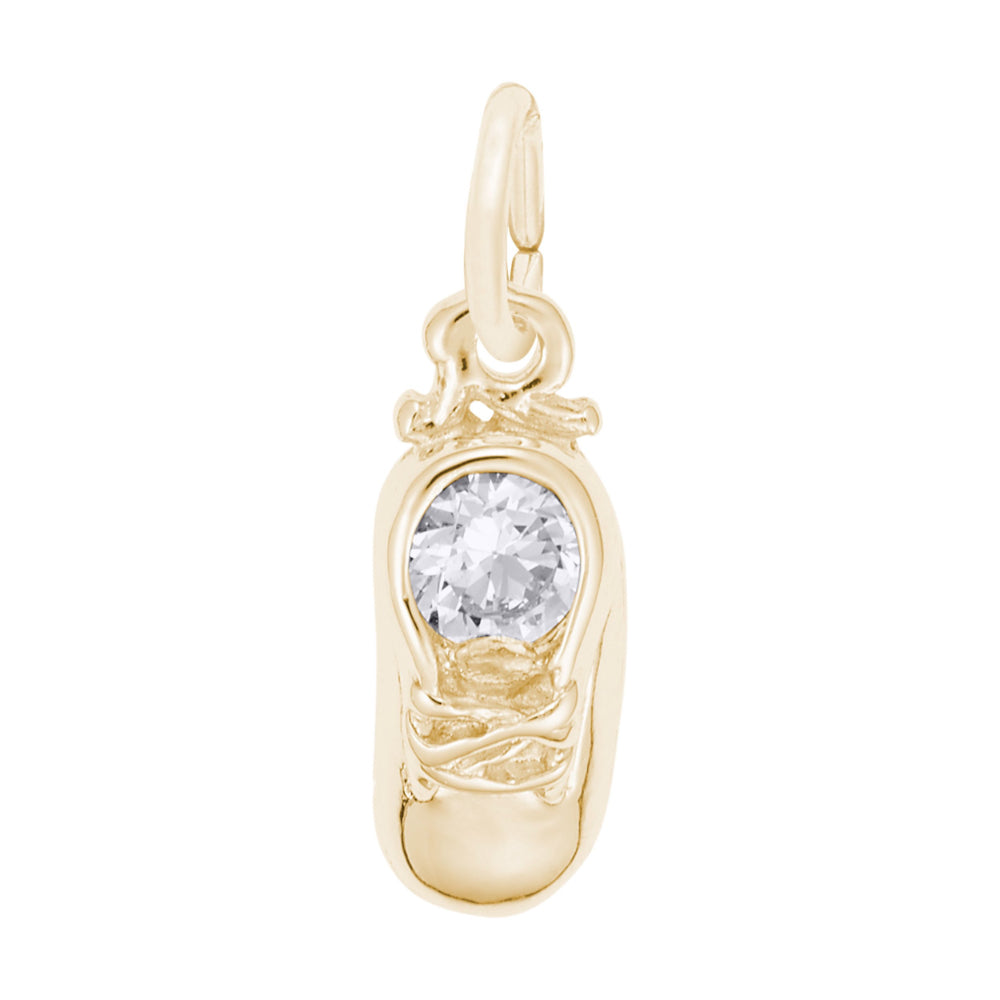 Gold Baby Shoe Charm with Clear Stone
