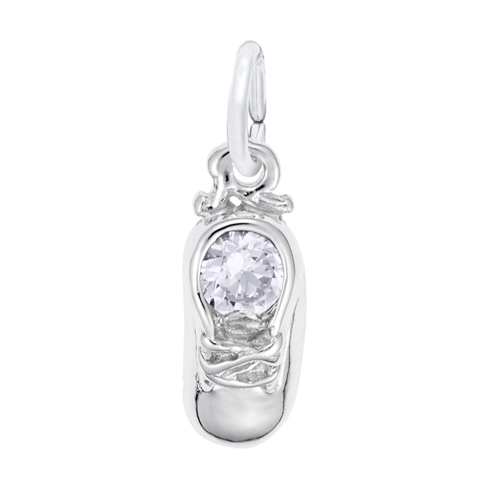 Silver Baby Shoe Charm with Clear Stone