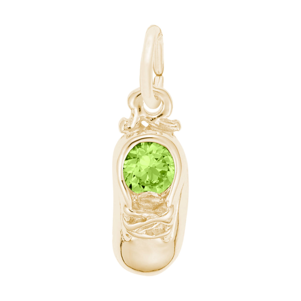 Gold Baby Shoe Charm with Light Green Stone