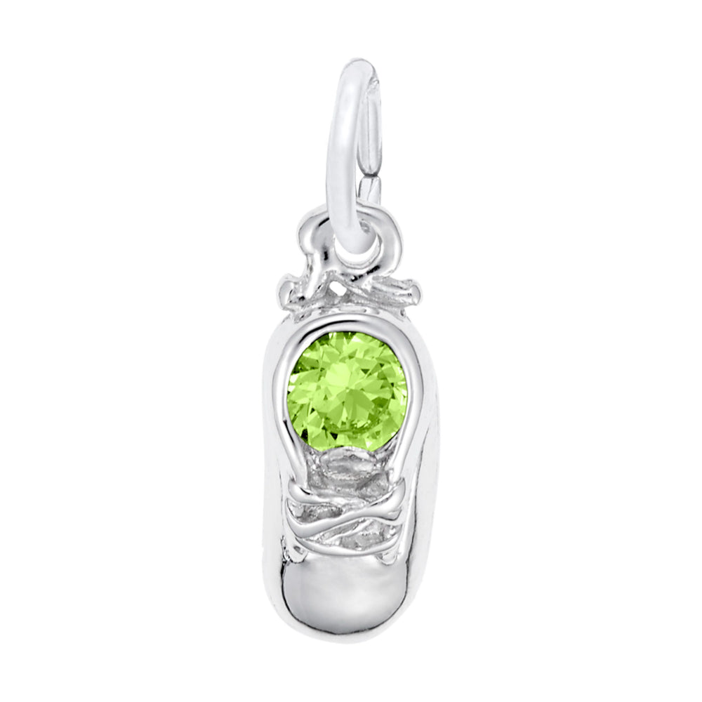 Silver Baby Shoe Charm with Light Green Stone