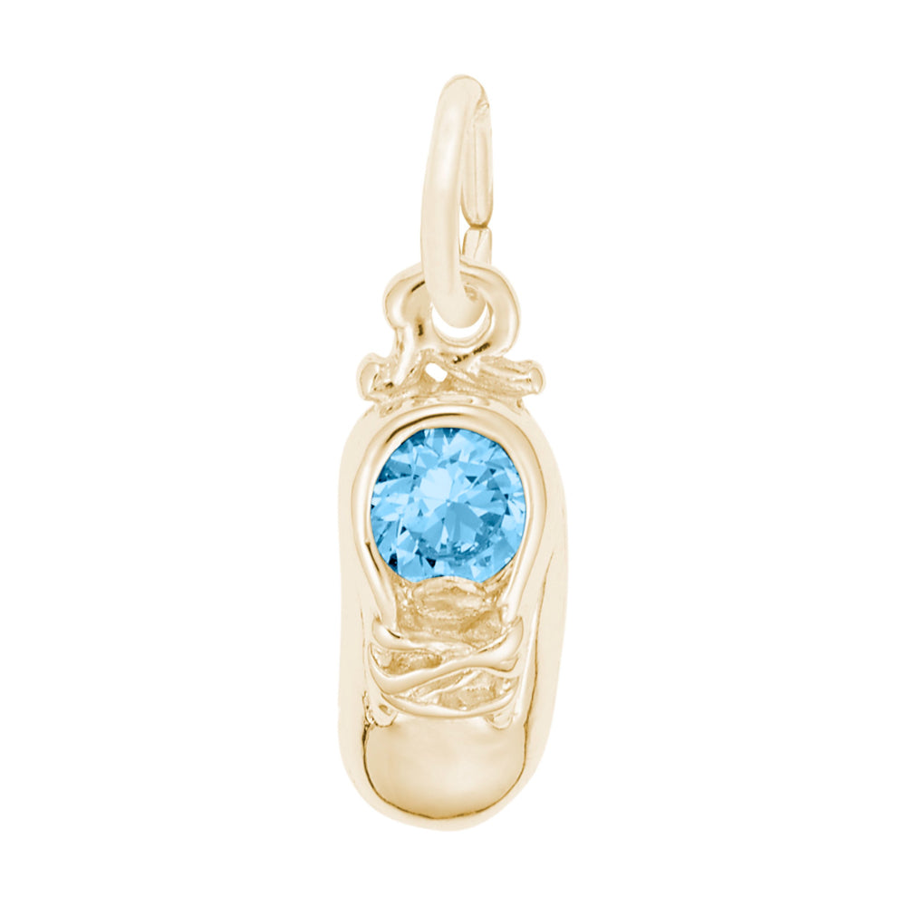 Gold Baby Shoe Charm with Light Blue Stone