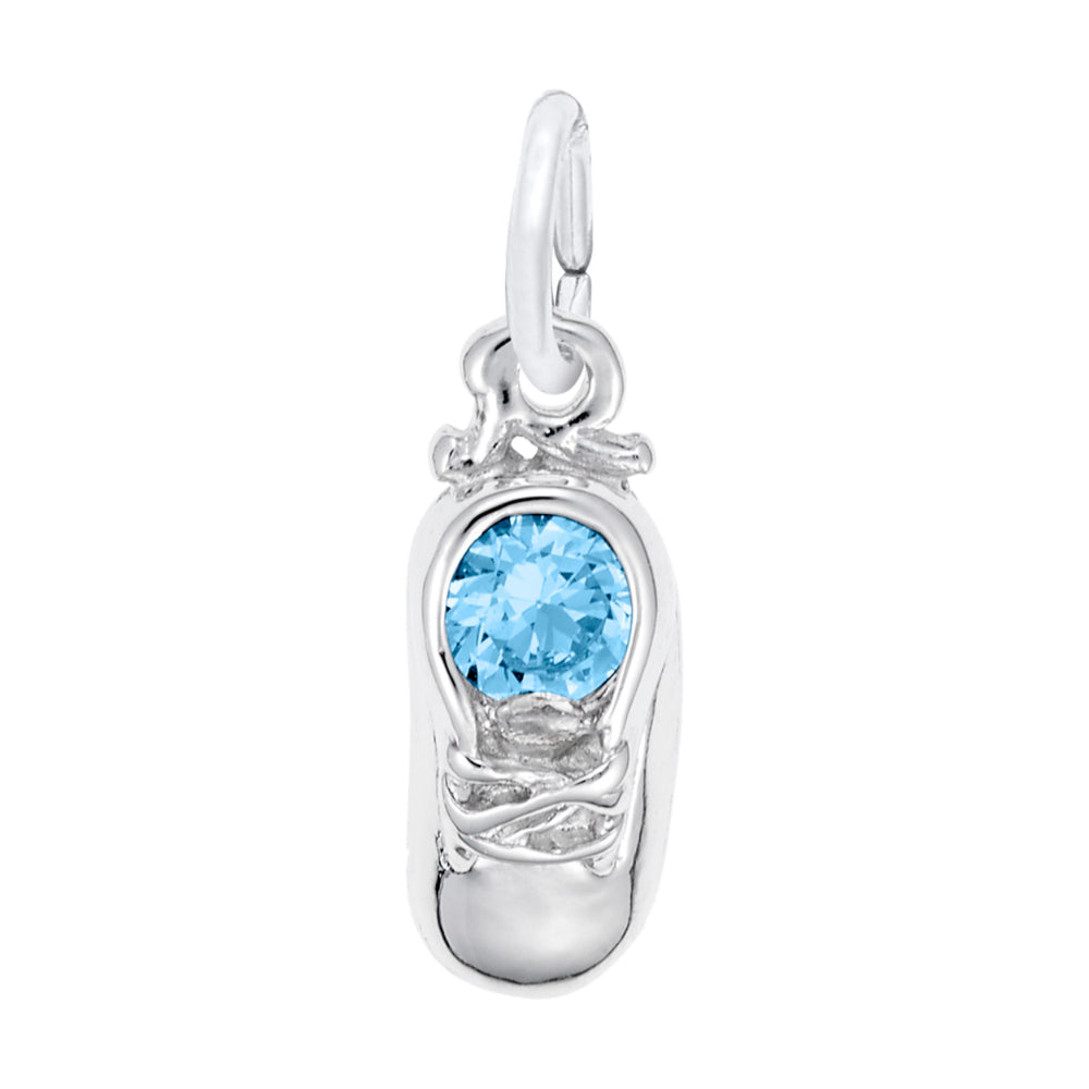Silver Baby Shoe Charm with Light Blue Stone