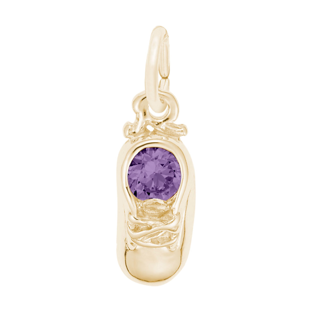 Gold Baby Shoe Charm with Purple Stone