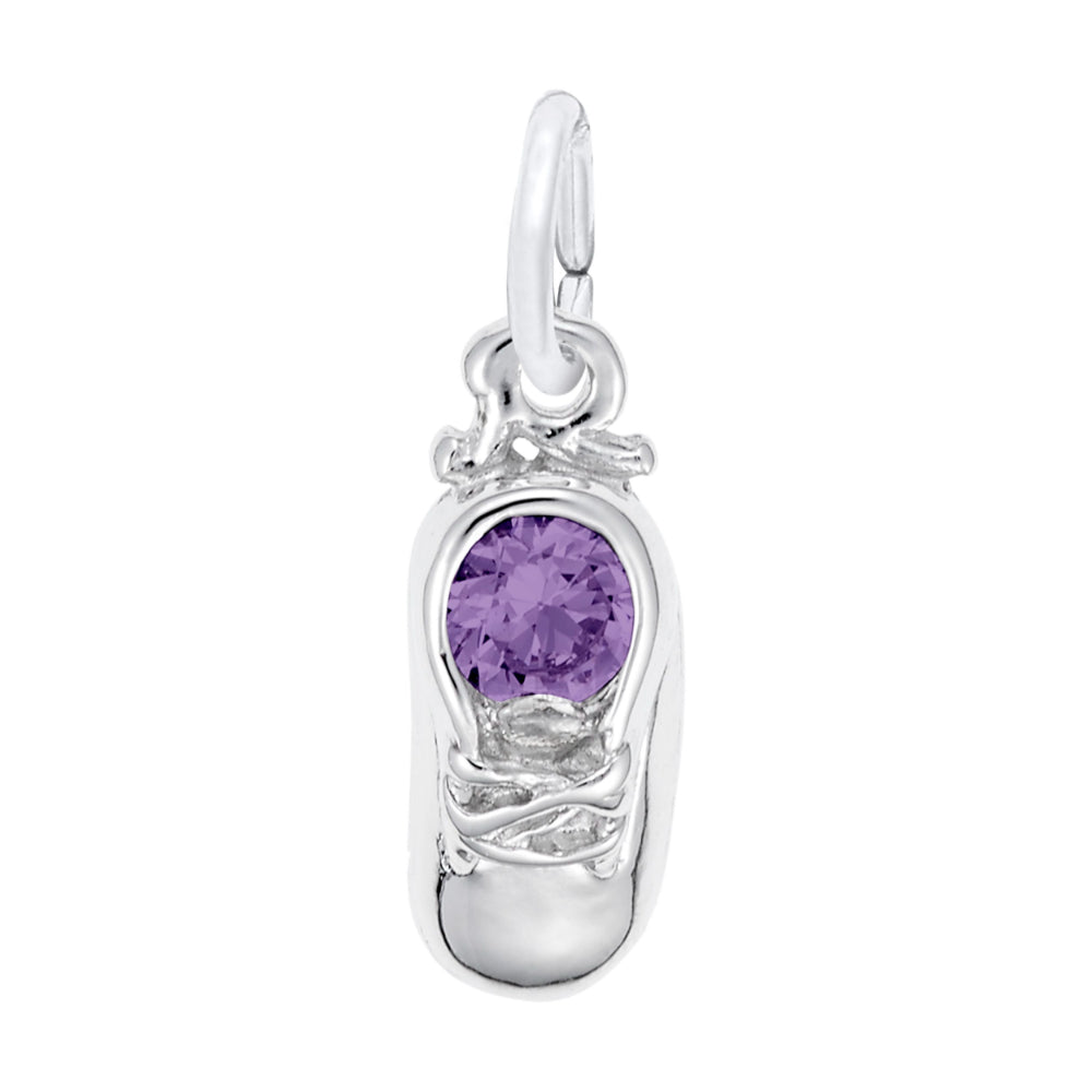 Silver Baby Shoe Charm with Purple Stone