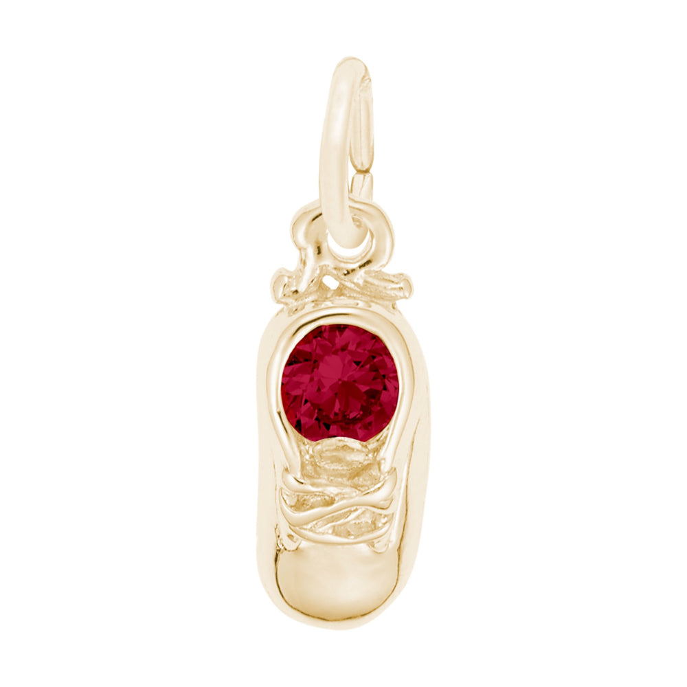 Gold Baby Shoe Charm with Red Stone