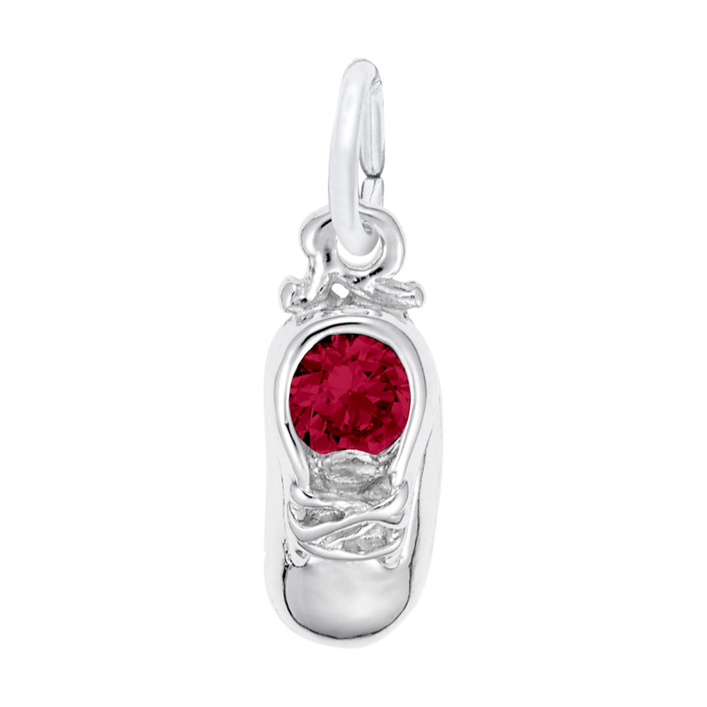 Silver Baby Shoe Charm with Red Stone
