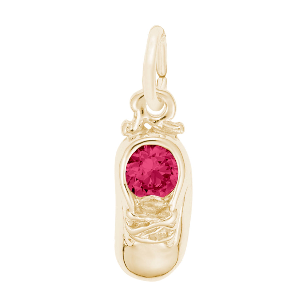 Gold Baby Shoe Charm with Red Stone