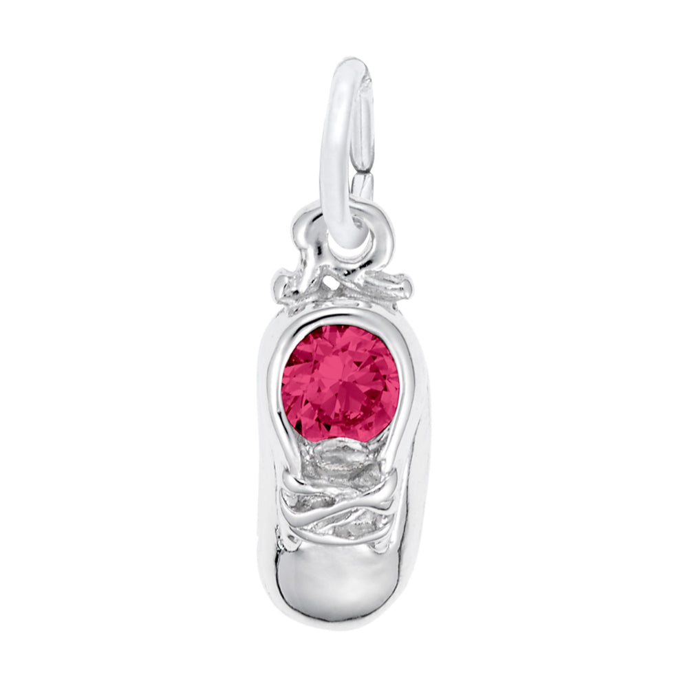 Silver Baby Shoe Charm with Red Stone