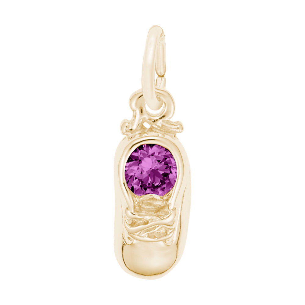 Gold Baby Shoe Charm with Purple Stone