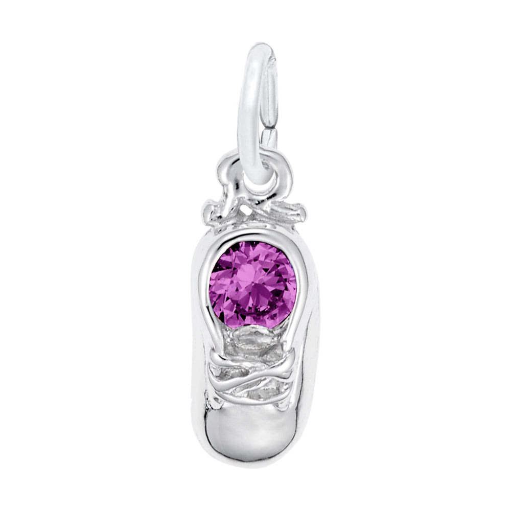 Silver Baby Shoe Charm with Purple Stone