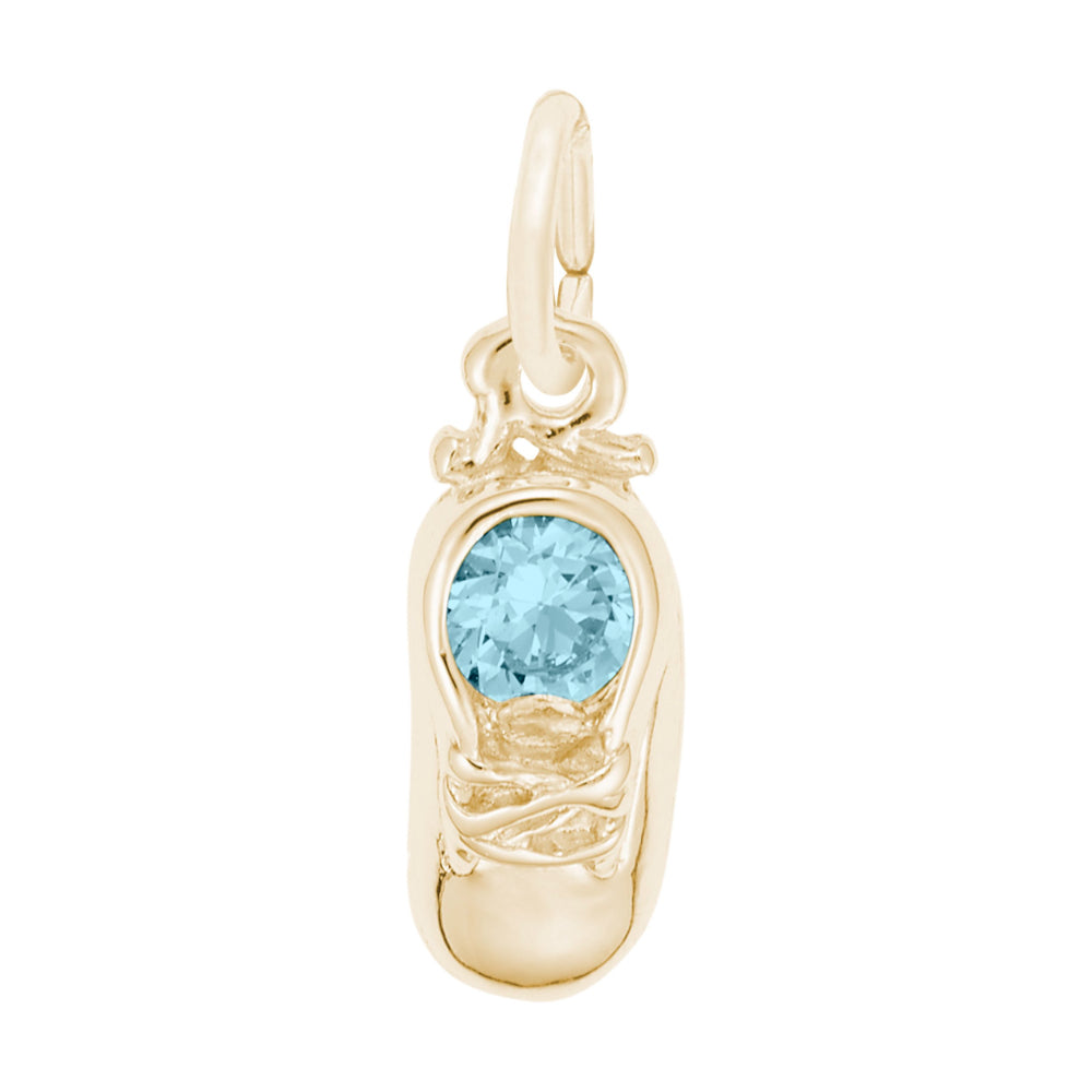Gold Baby Shoe Charm with Light Blue Stone