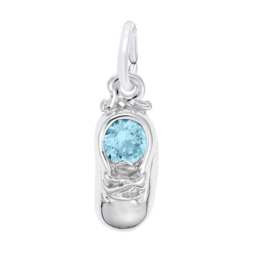 Silver Baby Shoe Charm with Light Blue Stone