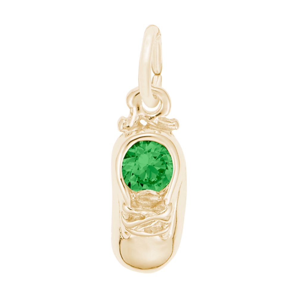 Gold Baby Shoe Charm with Green Stone