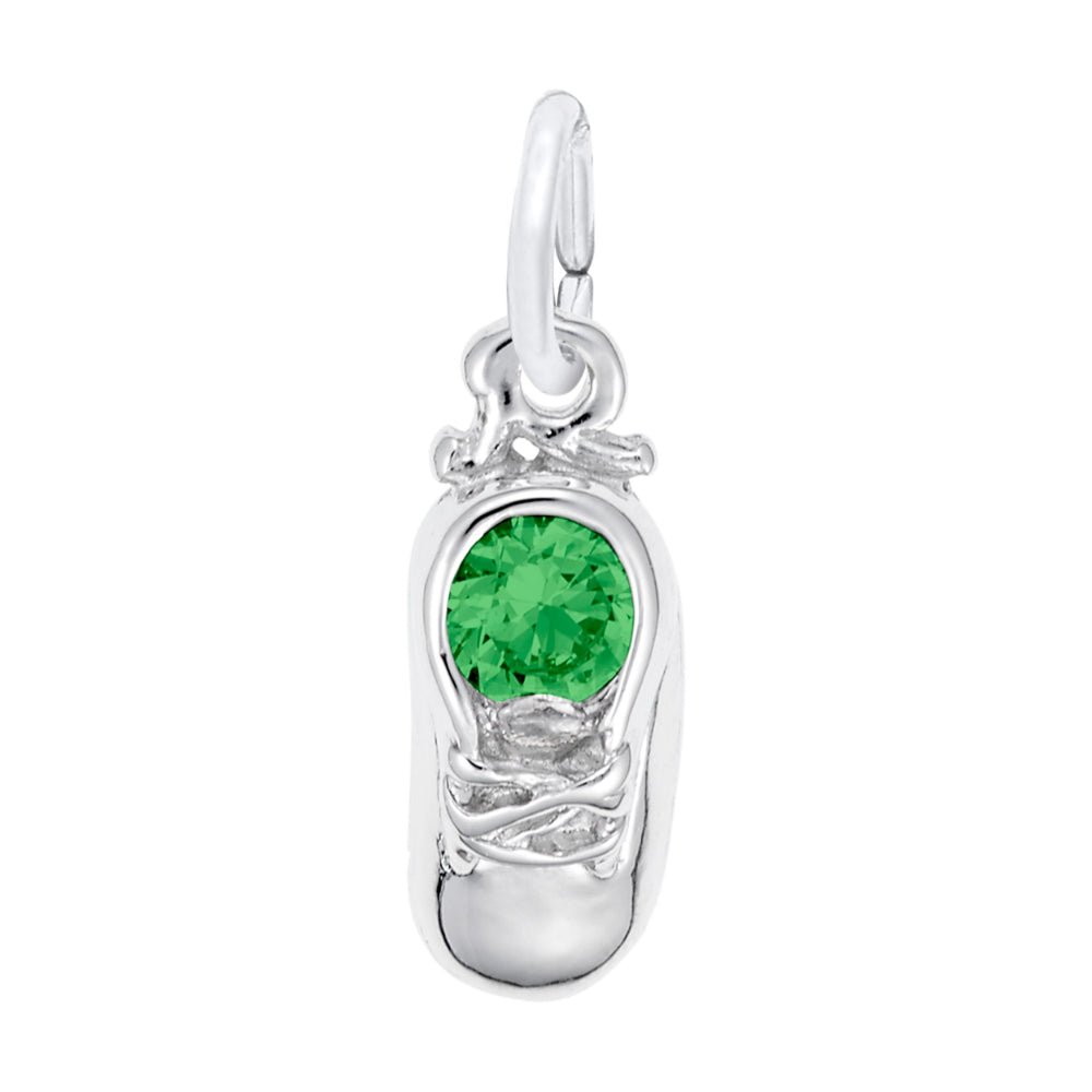 Silver Baby Shoe Charm with Green Stone