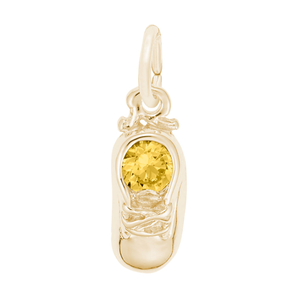 Gold Baby Shoe Charm with Yellow-Orange Stone