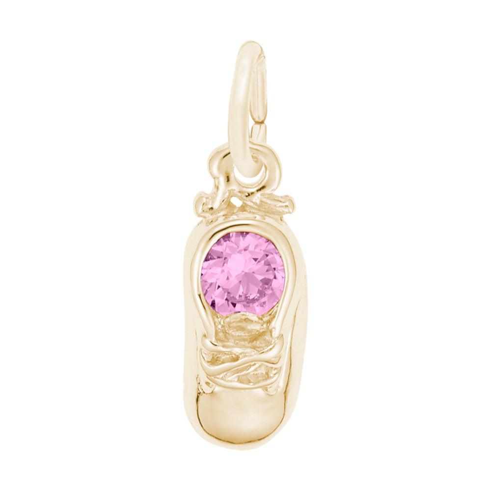 Gold Baby Shoe Charm with Light Pink Stone