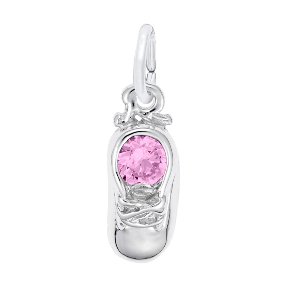 Silver Baby Shoe Charm with Pink Stone