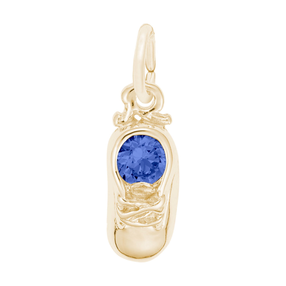 Gold Baby Shoe Charm with Blue Stone