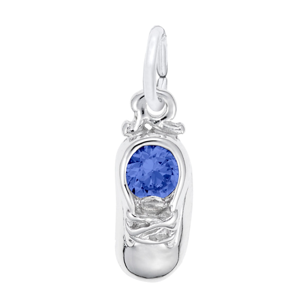 Silver Baby Shoe Charm with Blue Stone