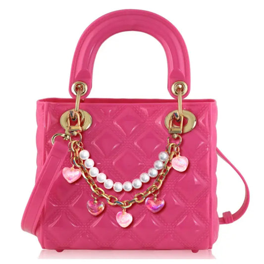 Carrying Kind Pearl Quilted Purse: Flamingo Pink Heart