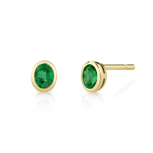14k Gold Bezel Set Oval Stud Earrings