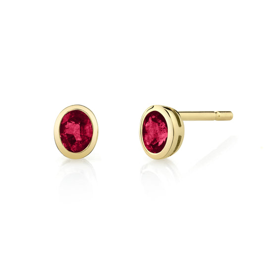 14k Gold Bezel Set Ruby Stud Earrings