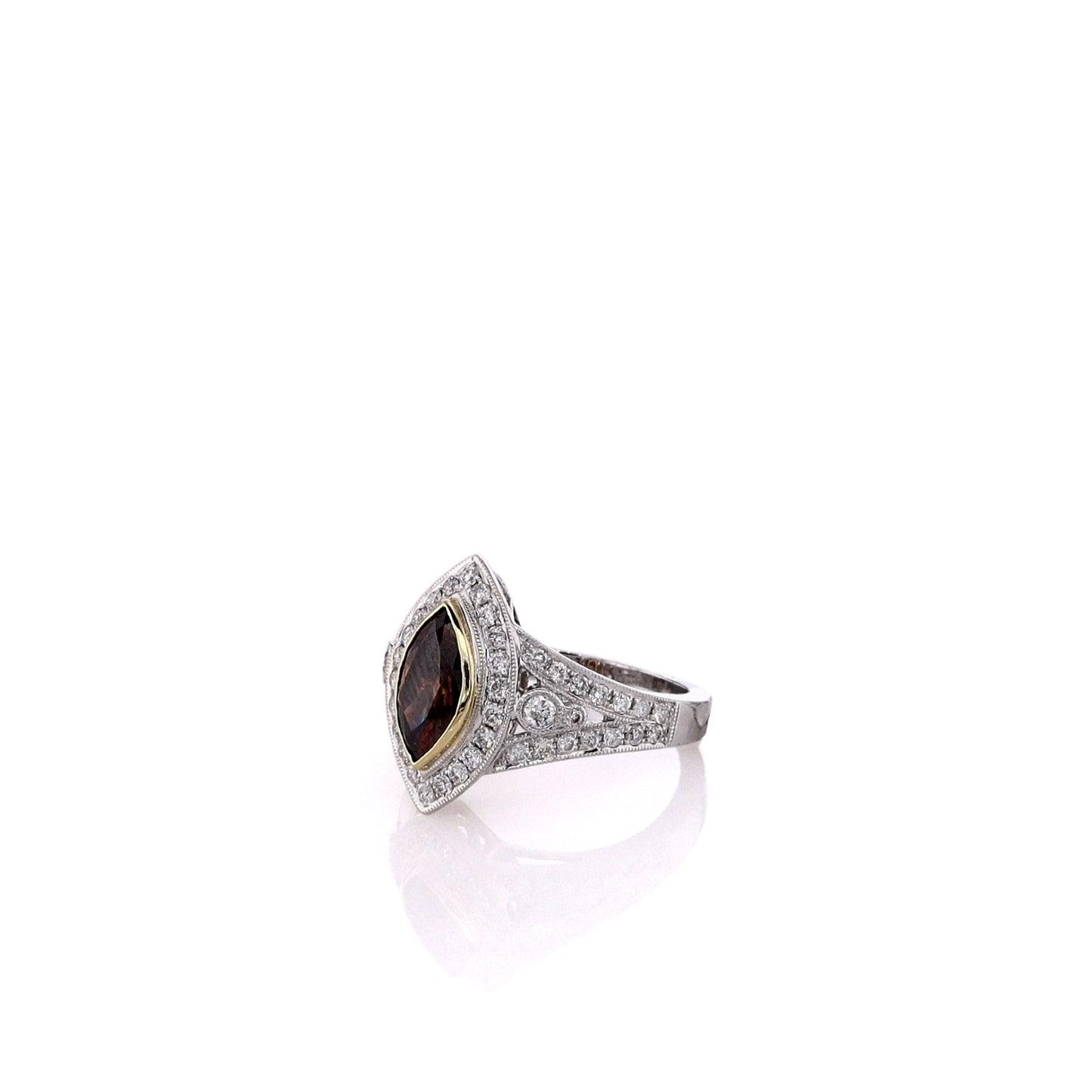 18k Two-Tone Halo/Split Shank Fancy Brown and White Diamond Ring