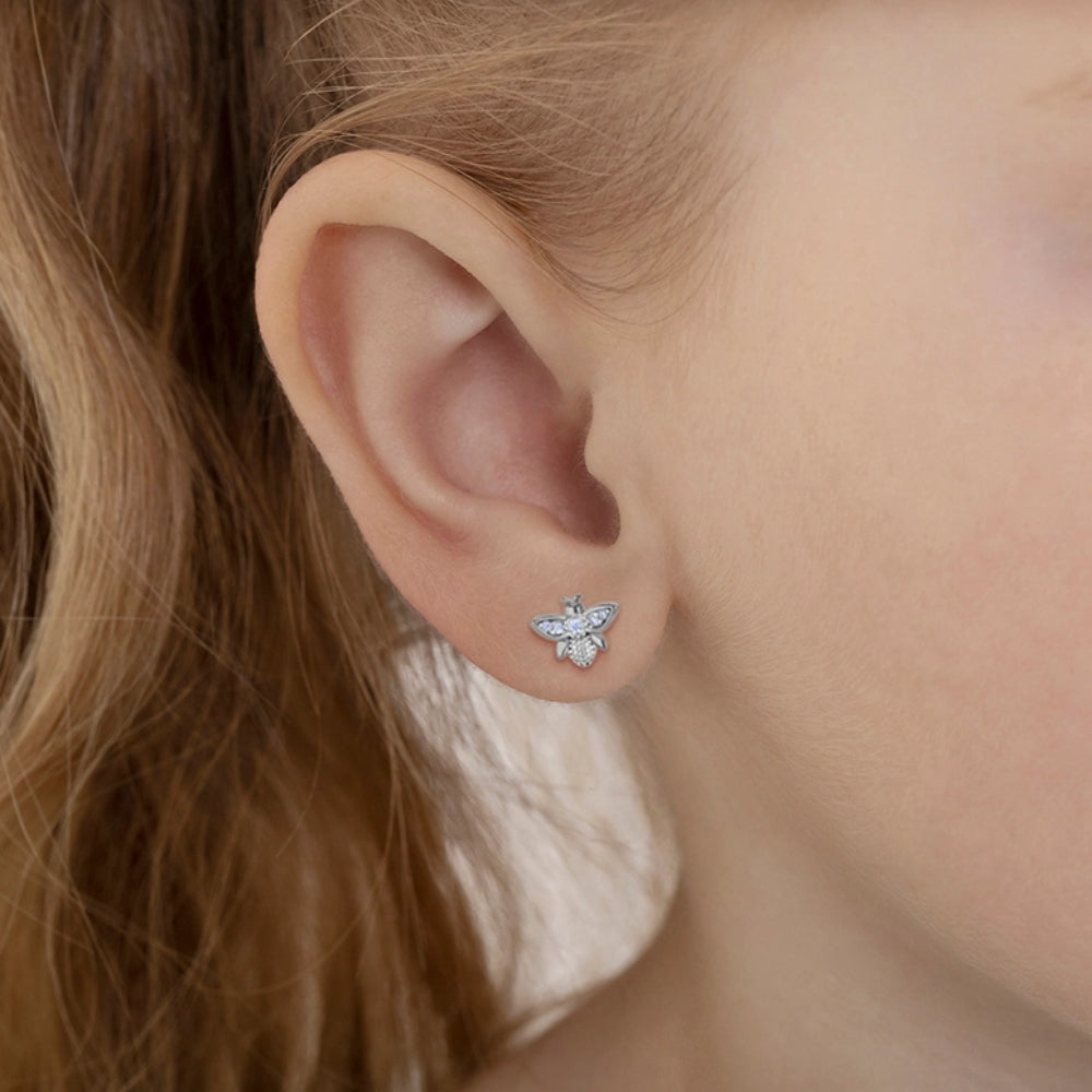 Children's Sterling Silver CZ Bee Earrings