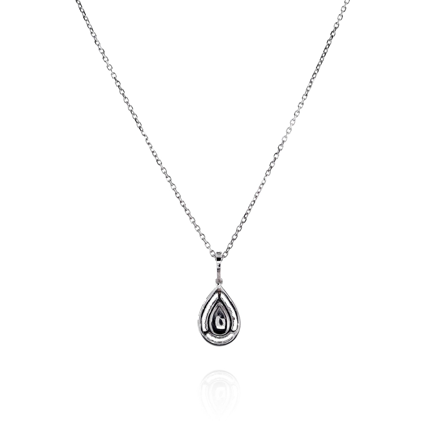 18k White Gold Pear Shaped Pink and White Diamond Halo Pendant Necklace