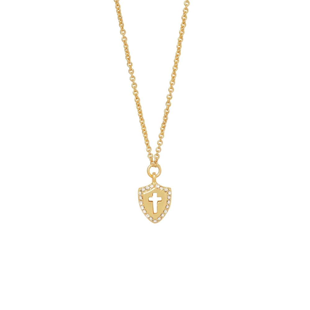 Spartina Sea La Vie Necklace 18" Faith Over Fear Cross Shield - Gold