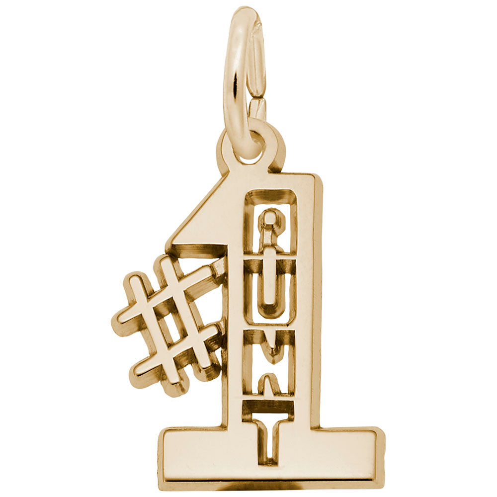 Gold '#1' charm with 'AUNT' text on a white background