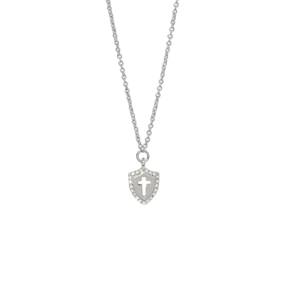 Spartina Sea La Vie Necklace 18" Faith Over Fear Cross Shield - Silver