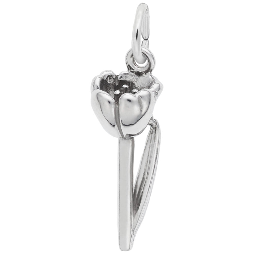 Silver tulip flower pendant on a white background