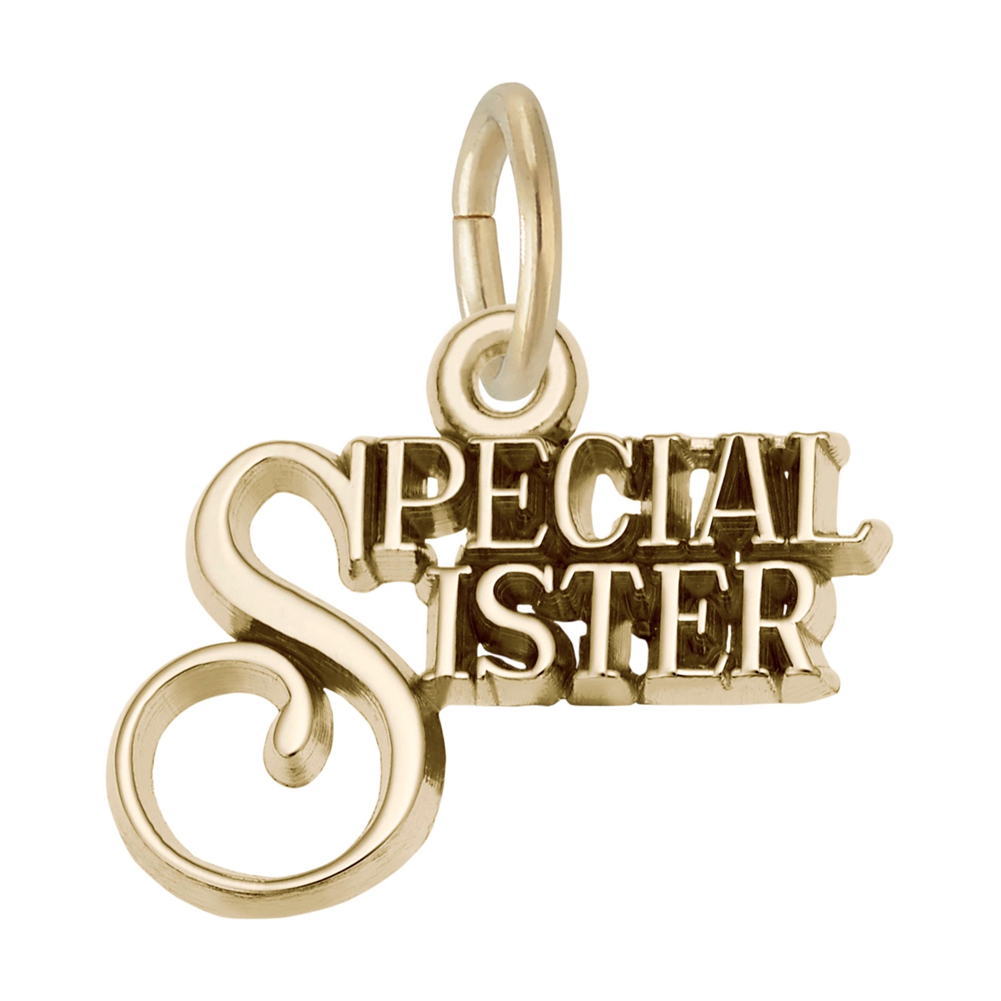 Gold 'Special Sister' charm on a white background