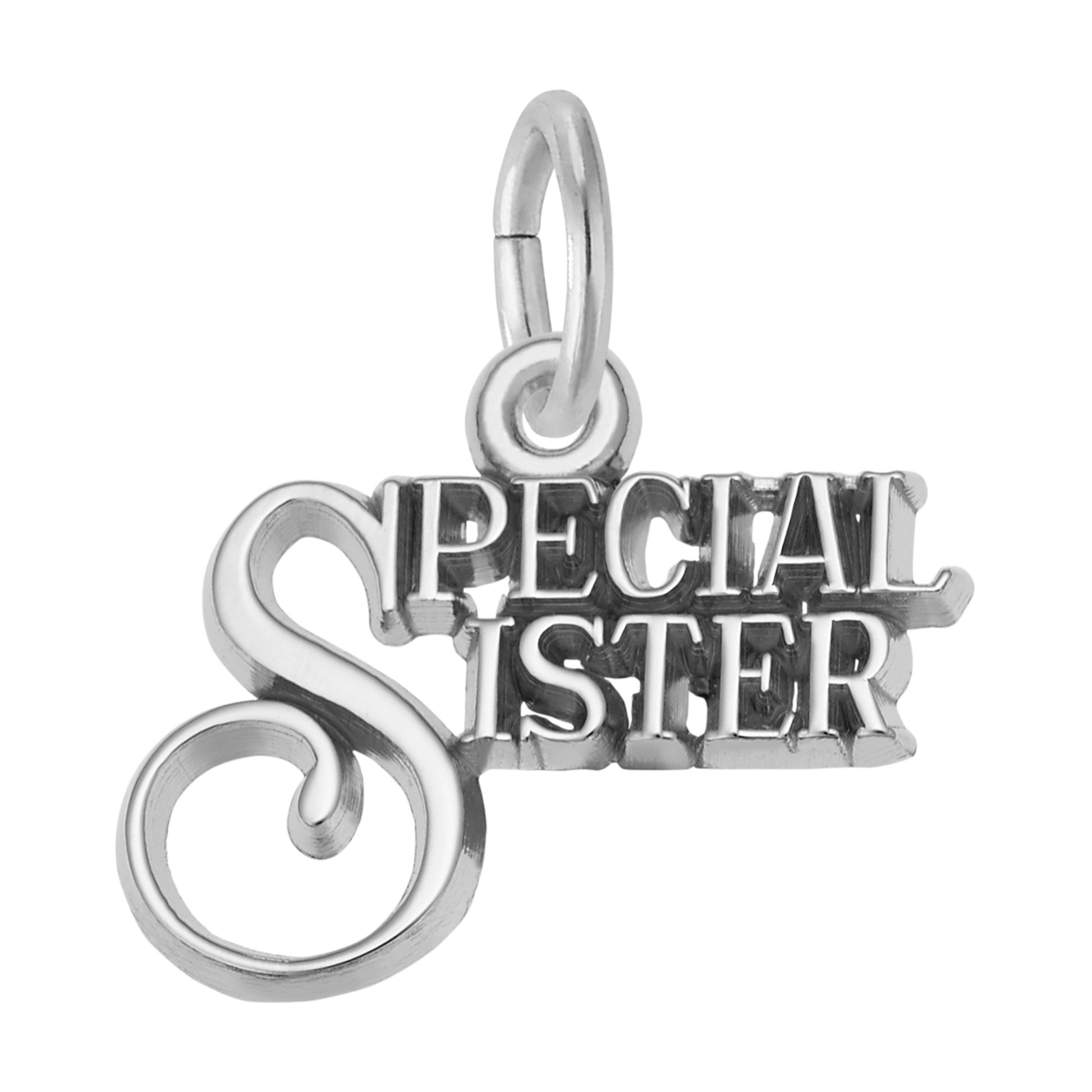 Silver 'Special Sister' charm on a white background