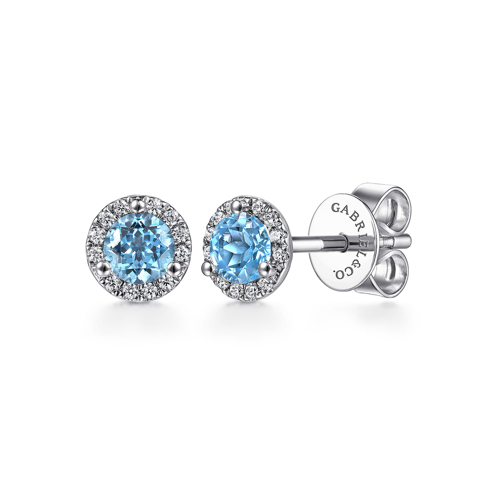 Gabriel & Co. 14k White Gold Diamond and Swiss Blue Topaz Stud Earrings