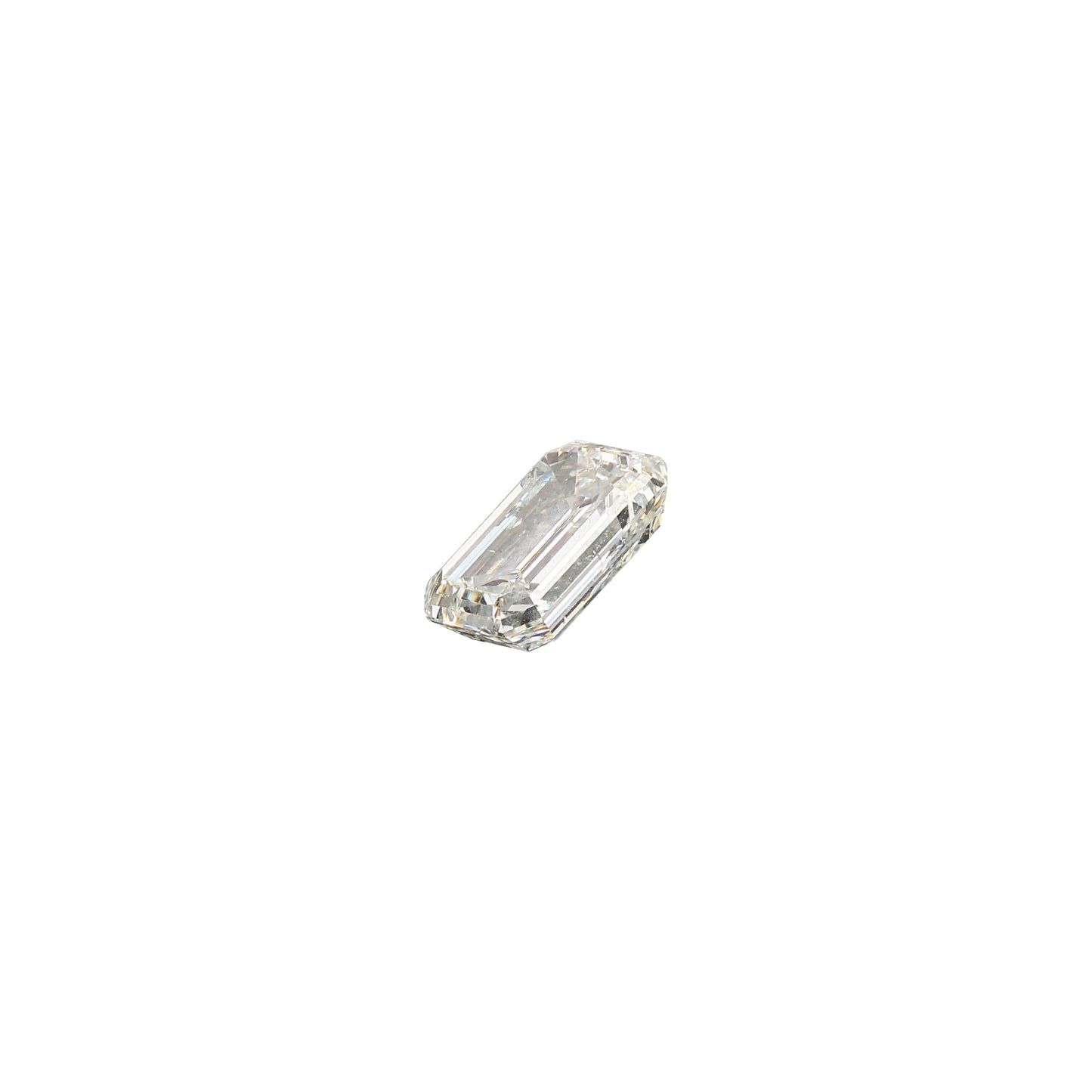 Emerald cut 2.01 carat GIA certified diamond graded KSI2 on a white background