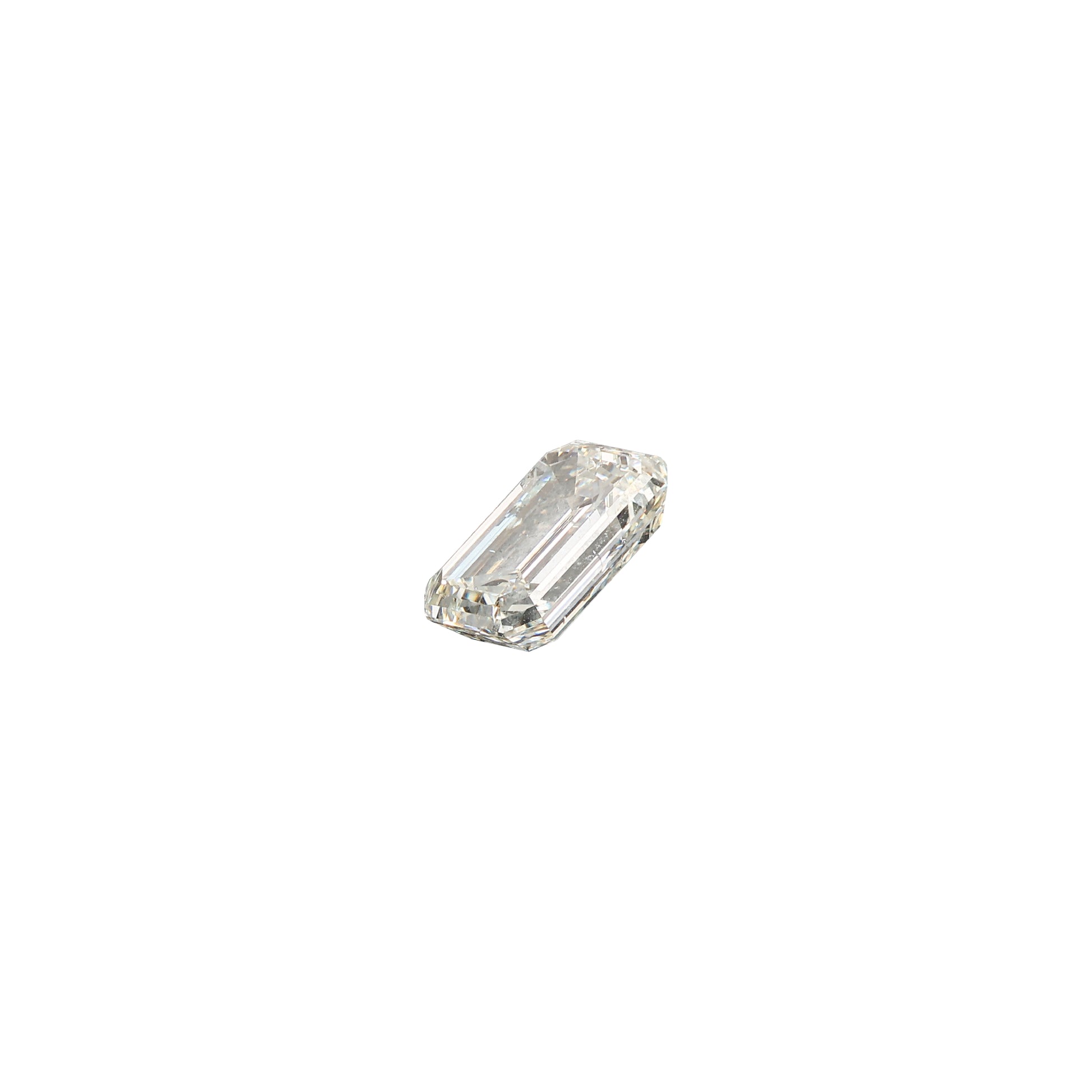 Emerald cut 2.01 carat GIA certified diamond graded KSI2 on a white background
