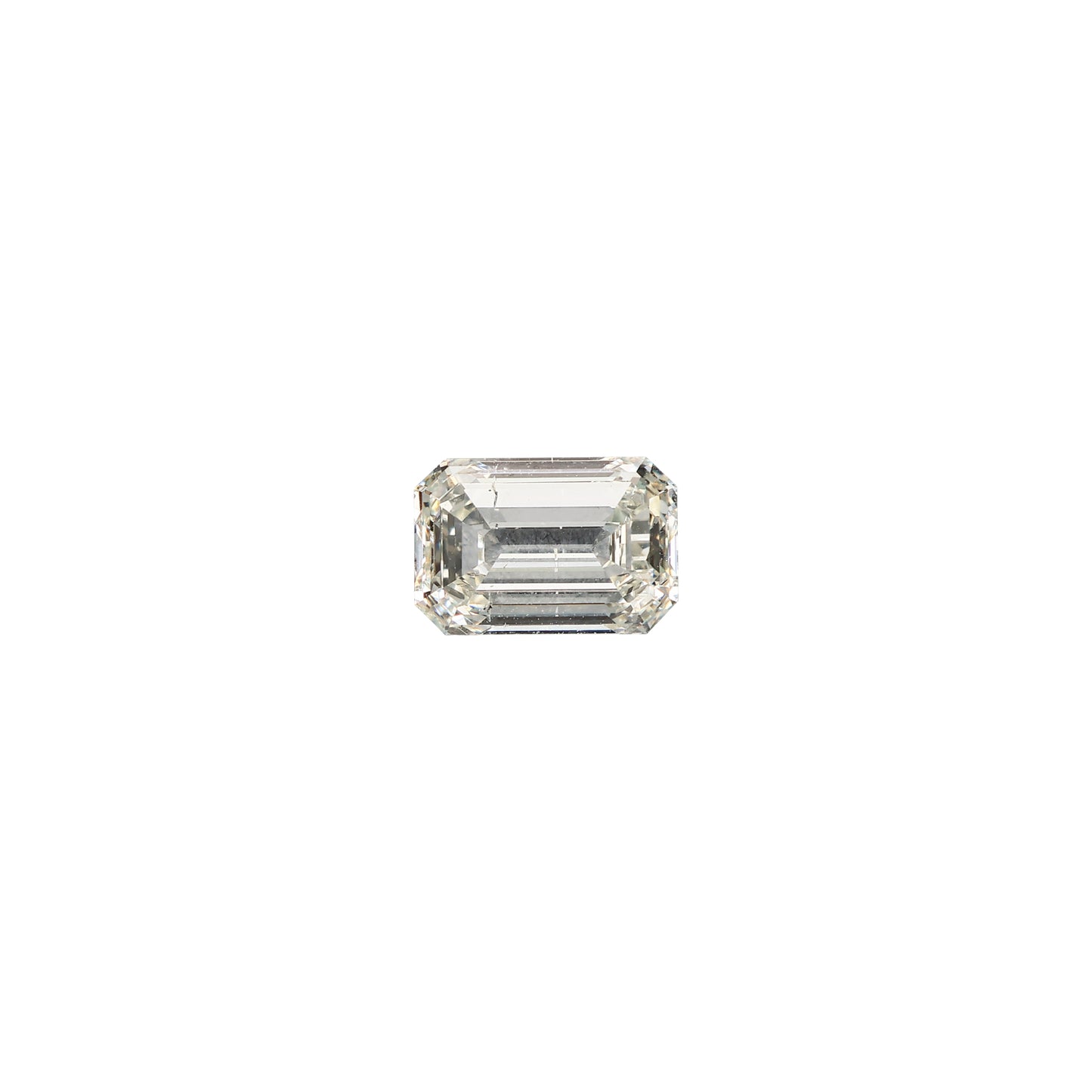 Emerald cut 2.01 carat GIA certified diamond graded KSI2 on a white background