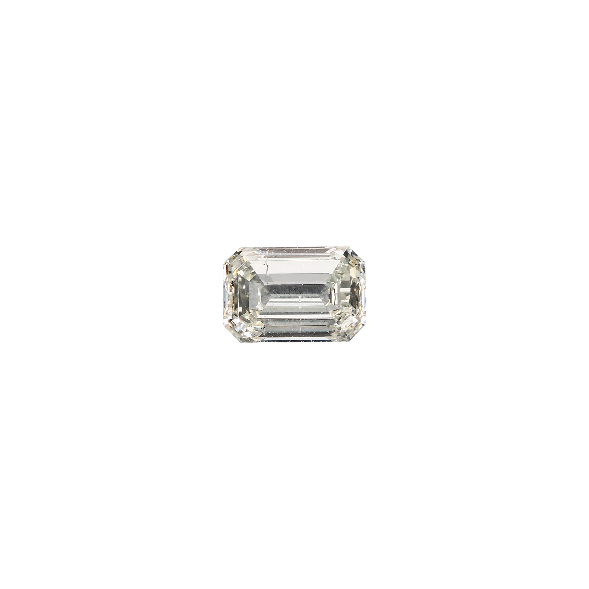 Emerald cut 2.01 carat GIA certified diamond graded KSI2 on a white background